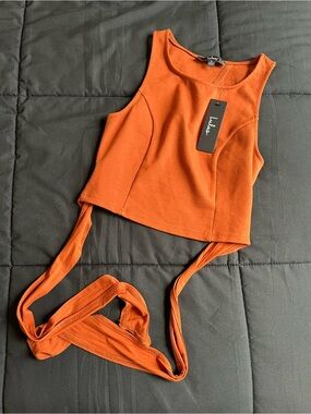 Lulu's Rust Orange Wrap-Detail Cropped Tank